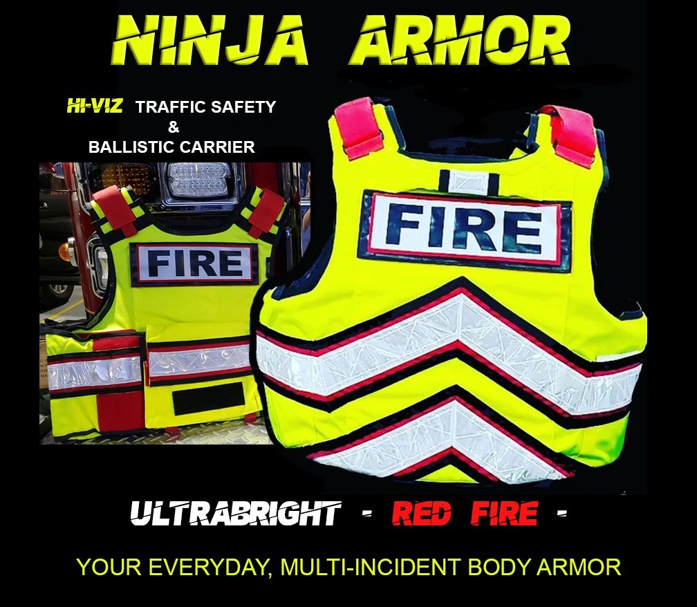 "NINJA ARMOR" HI VIZ RED FIRE TRAFFIC SAFETY & BALLISTIC VEST